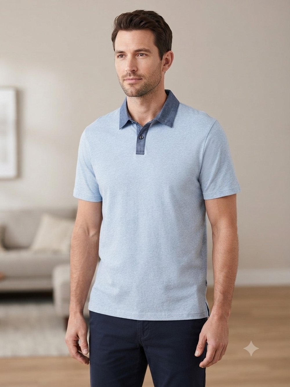 Men's Falls Creek Short-Sleeve Polo Shirt in Light Blue with Contrast Collar